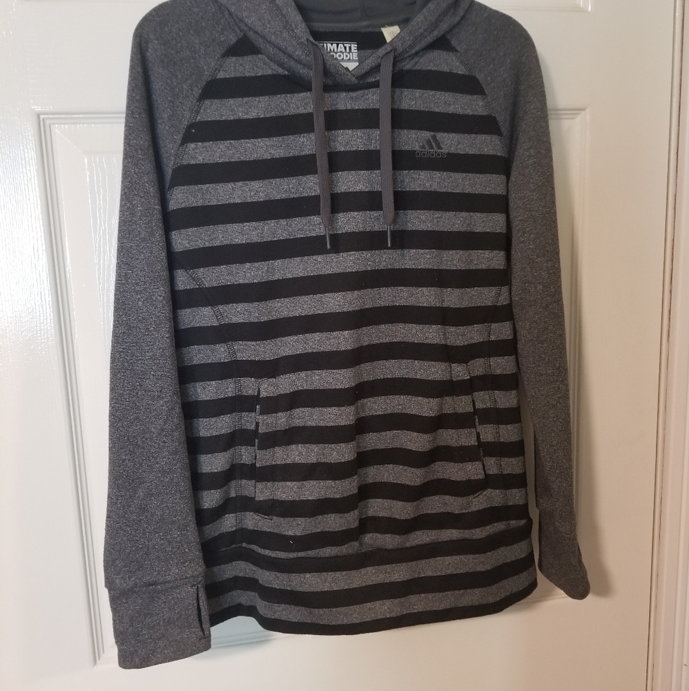 Adidas Black and Grey Hoodie - Small